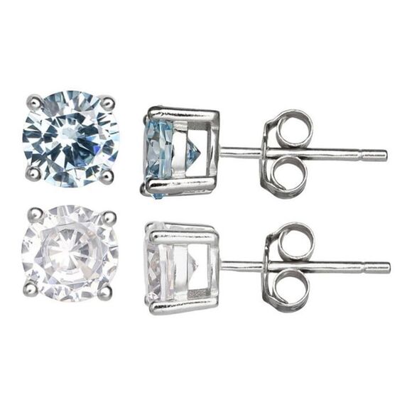 Essentials Set Colored Crystals Stud Earrings in Silver Plated Multicolor Clear - Picture 6 of 6